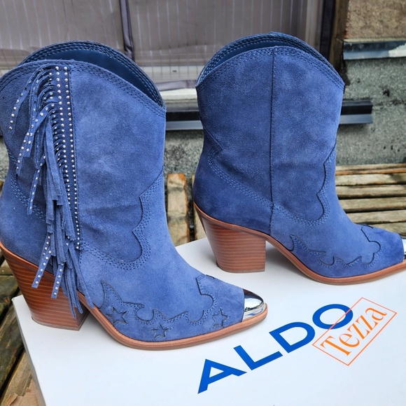 Aldo x Tezza Desert Star Blue Suede Fringe Booties - Picture 4 of 12